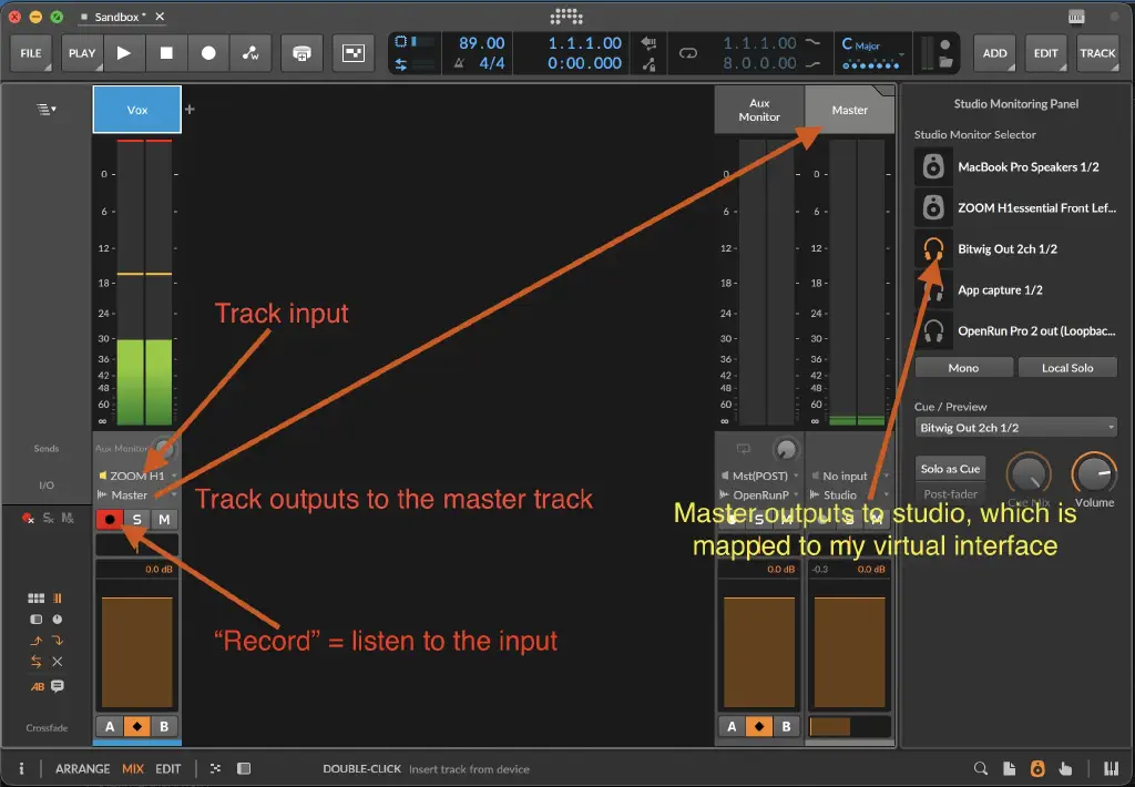Basic mic routing in Bitwig Studio