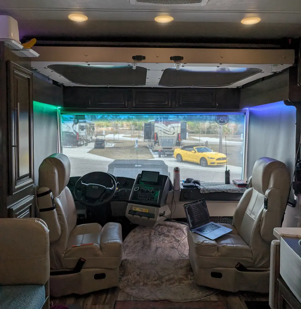 Most of my day is spent right here. Note the colorful lights. We like LED strips.